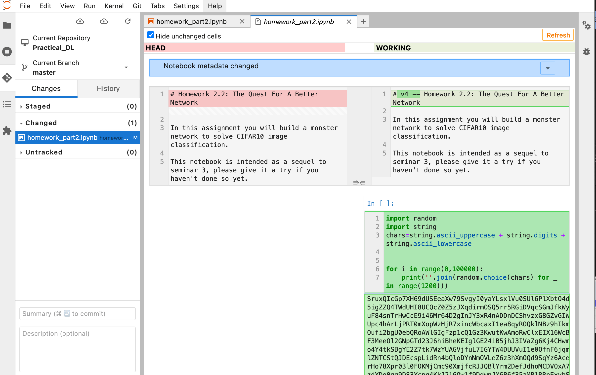 Changes shown in JupyterLab