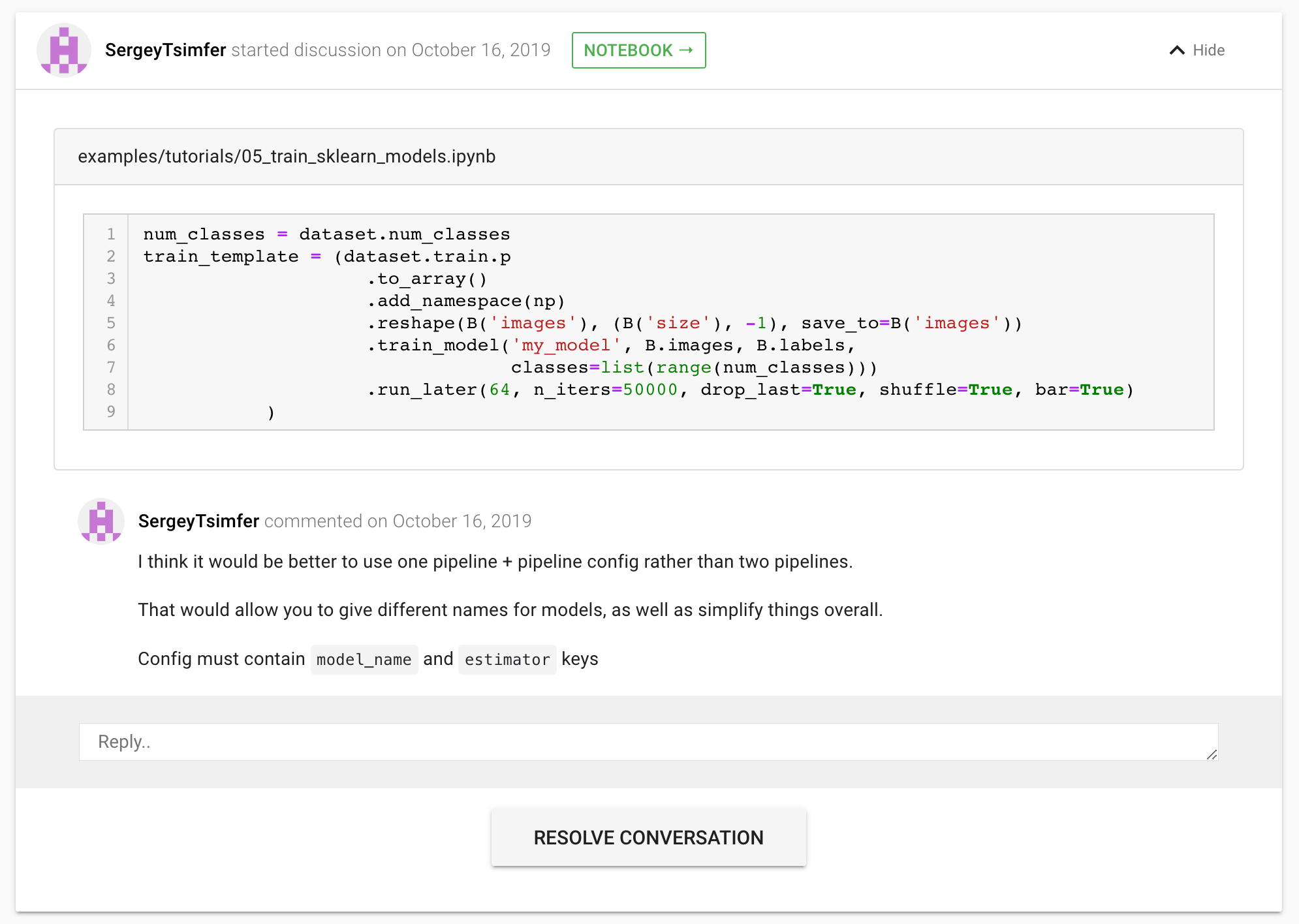 Comment on cell level in ReviewNB