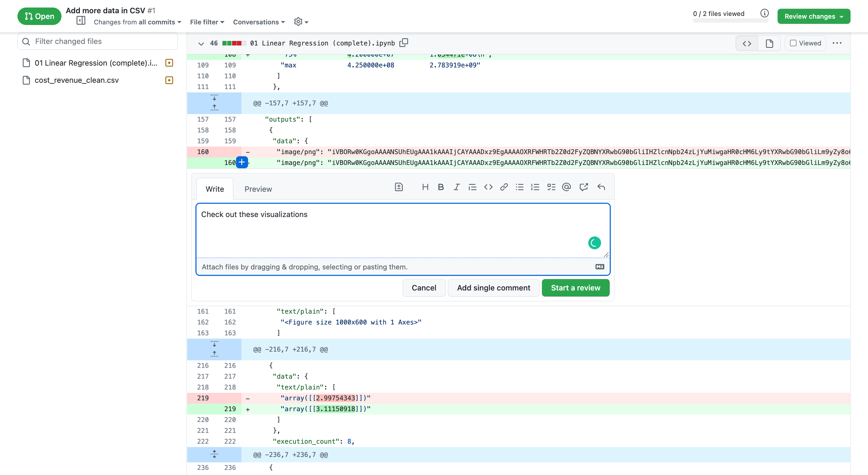 You can only comment on text diff in GitHub