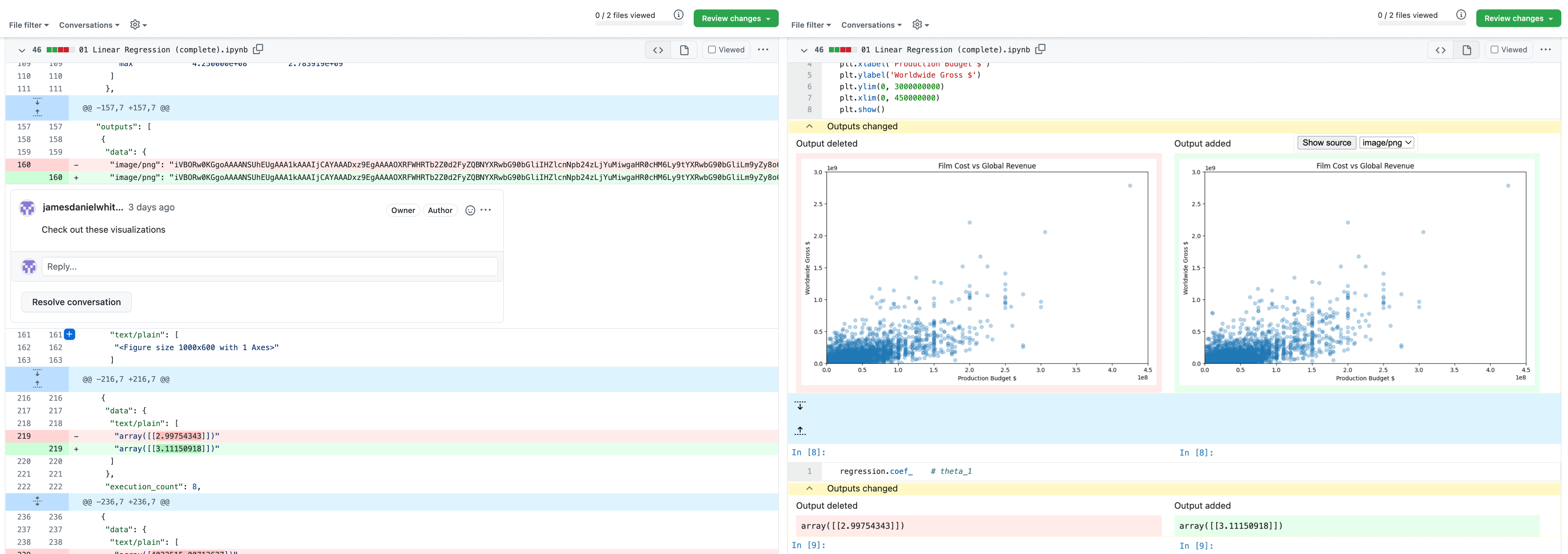 Comments with text diff in GitHub vs comments with rich diff in ReviewNB
